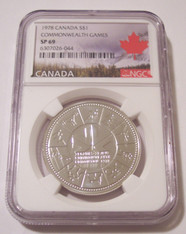 Canada 1978 Silver Dollar Commonwealth Games SP69 NGC Maple Leaf Label