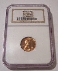 1938 D Lincoln Wheat Cent MS67 RED NGC