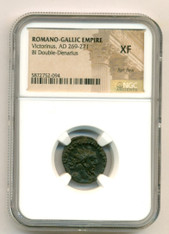 Romano-Gallic Empire Victorinus AD 269-271 BI Double Denarius XF NGC (Flan Flaw)