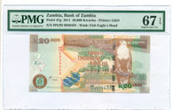 Zambia 2011 20,000 Kwacha Bank Note Superb Gem Unc 67 EPQ PMG