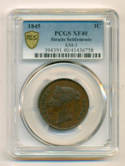 Straits Settlements (Malaysia) Victoria 1845 Cent XF40 PCGS