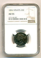 Straits Settlements (Malaysia) Victoria 1896 Silver 20 Cents AU55 NGC Toned