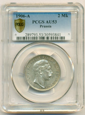 Germany -States- Prussia Silver 1906 A 2 Mark AU53 PCGS Secure