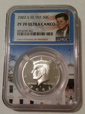 2002 S Silver Kennedy Half Dollar Proof PF70 UC NGC White House Frame Holder