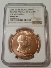 2000 Dated Ronald and Nancy Reagan Bronze Medal U.S. Mint MS68 RED NGC