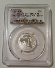 2019 S Silver War in the Pacific NP Quarter Proof PR70 DCAM PCGS Flag Label