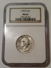 1954 S Washington Quarter MS64 NGC Toned