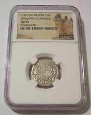 Lithuania Alexander Jagiellon 1501-06 Silver 1/2 Groschen AU55 NGC