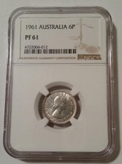 Australia Elizabeth II 1961 Silver 6 Pence Proof PF61 NGC Low Mintage