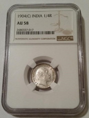 India  - British - Edward VII 1904 (C) Silver 1/4 Rupee AU58 NGC