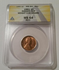 1961 Lincoln Memorial Cent Ragged Clip Error MS64 RED ANACS