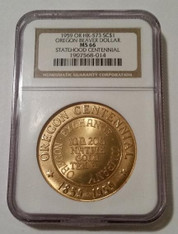 1959 Oregon Statehood Centennial So-Called Beaver Dollar Medal HK-573 MS66 NGC