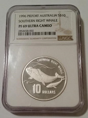 Australia 1996 Silver $10 Piefort Southern Right Whale Proof PF69 UC NGC Low Mintage