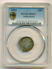 Netherlands Wilhelmina I 1903 Silver 25 Cents MS63 PCGS
