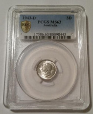 Australia George VI 1943 D Silver 3 Pence MS63 PCGS