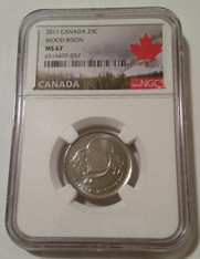Canada 2011 25 Cents Wood Bison MS67 NGC Maple Leaf Label