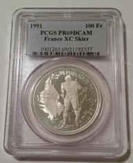 France 1991 Silver 100 Francs Olympic Cross Country Skier Proof PR69 DCAM PCGS