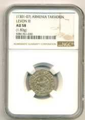 Armenia - Middle Ages - Levon III 1301-07 Silver Takvorin AU58 NGC