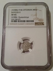 Middle Ages - Ottoman Empire - Bayezid II 1481-1512 Silver Akce XF45 NGC
