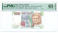 Italy 1990 1000 Lire Bank Note Gem Unc 65 EPQ PMG