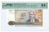 Brazil 1986 50 Cruzados Bank Note Ch Unc 64 EPQ PMG