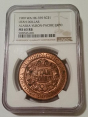 1909 Alaska-Yukon-Pacific Expo Utah So-Called Dollar Medal HK-359 R5 MS63 RB NGC