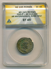 Roman Empire Philip I AD 244-249 AR Antoninianus Rome Mint XF45 ANACS