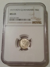 Denmark Christian X 1919 Silver 10 Ore MS65 NGC