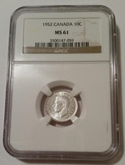 Canada George VI 1952 Silver 10 Cents MS61 NGC