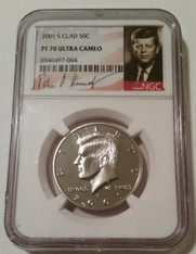2001 S Clad Kennedy Half Dollar Proof PF70 UC NGC Portrait Label