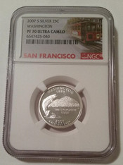2007  S Silver Washington State Quarter Proof PF70 UC NGC Trolley Label