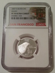 2007 S Silver Idaho State Quarter Proof PF70 UC NGC Trolley Label