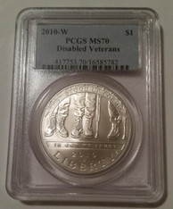 2010 W Disabled Veterans Commemorative Silver Dollar MS70 PCGS