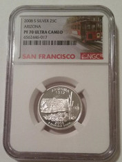 2008 S Silver Arizona State Quarter Proof PF70 UC NGC Trolley Label