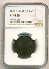 Saint Helena George IV 1821 Halfpenny XF45 BN NGC
