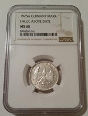 Germany Weimar Republic 1925 A Silver Reichsmark Eagle Above Date MS65 NGC