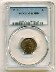 1918 Lincoln Wheat Cent MS63 RB PCGS