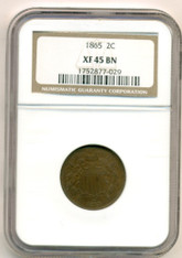 1865 Shield Two Cents XF45 BN NGC