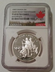Canada 1990 Silver Dollar Henry Kelsey Tercentenary Proof PF69 UC NGC Maple Leaf Label