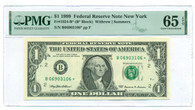 1999 FRB New York $1 Star / Replacement Bank Note Gem Unc 65 EPQ PMG