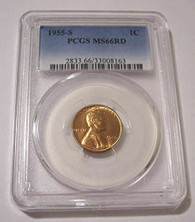 1955 S Lincoln Wheat Cent MS66 RED PCGS