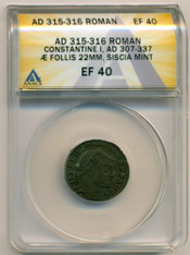 Roman Empire Constantine I AD 307-337 AE Follis Siscia Mint XF40 ANACS