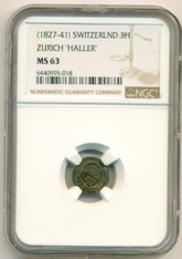 Switzerland Zurich 1827-41 3 Haller MS63 NGC