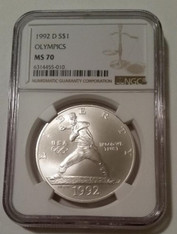1992 D Olympics Commemorative Silver Dollar MS70 NGC