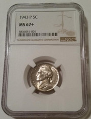 1943 P Jefferson Silver Nickel Unc MS67+ NGC