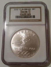 2002 P Salt Lake Winter Olympics Silver Commemorative Silver Dollar MS70 NGC