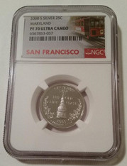 2000 S Silver Maryland State Quarter Proof PF70 UC NGC Trolley Label