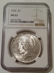 1922 Peace Silver Dollar MS61 NGC