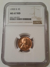 1955 S Lincoln Wheat Cent MS67 RED NGC