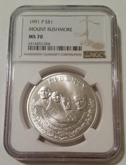 1991 P Mount Rushmore Commemorative Silver Dollar MS70 NGC